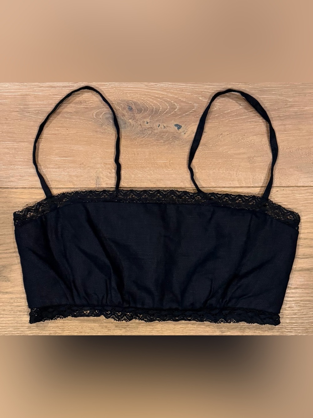 REFORMATION Linen Lace-Trim Bralette Balletcore Black Size 0